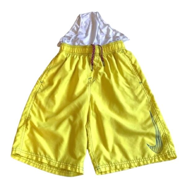 Nike Neon Yellow Swoosh Logo Boy’s Swim Shorts Sz L - Picture 4 of 8